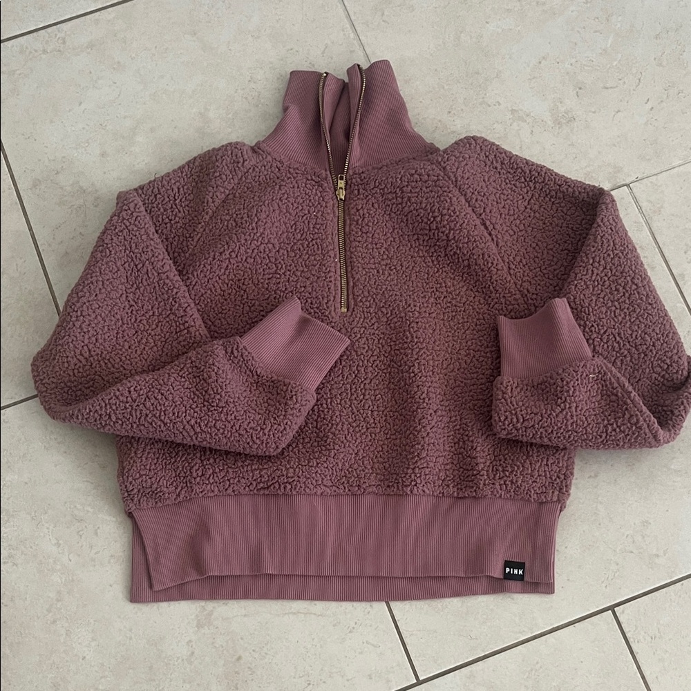 Victoria Secret Pink 1/4 Zip Cropped Pullover Mauve Sherpa Sweater Jacket
Small